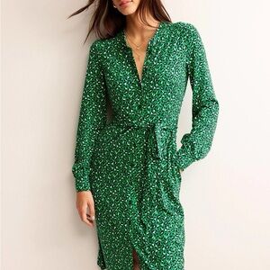 Boden NWT 12P Animal Print Green Jersey Dress